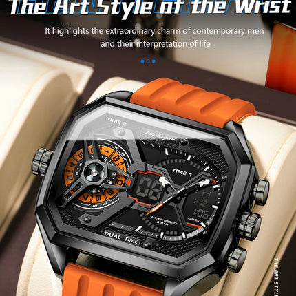 POEDAGAR Sports Men Wristwatch Date Week Chronograph Luminous LED Man Clock Silicone Strap Electronic Men's Quartz Watches Reloj