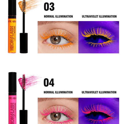 Fluorescence Mascara Waterproof No Blooming Fast Dry Colorful Neon Eyelashes Curling Yellow Blue Lengthens Eye Lashes Cosmetics