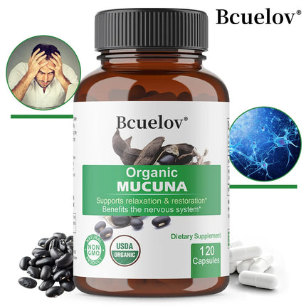 Organic Mucuna Capsules - Supports Relaxation and Well-Being - Natural Herbal Supplement for Nervous System Health