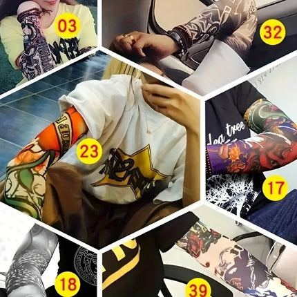 6pcs Unisex Tattoo Arm Sleeves To Cover Arms Sun Protection UV Protection Cool Tattoo Print Sleeve for Outdoor Cycling