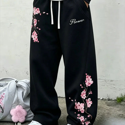 2026 Cherry Blossom Pattern 3D Printed Pants, Unisex Oversized Casual Sports Pants, Street Pants, Gothic Loose Fit