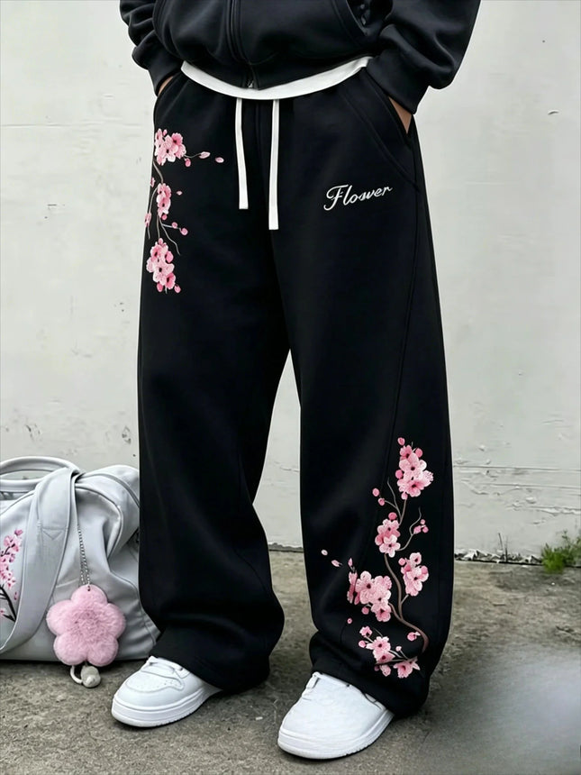 2026 Cherry Blossom Pattern 3D Printed Pants, Unisex Oversized Casual Sports Pants, Street Pants, Gothic Loose Fit