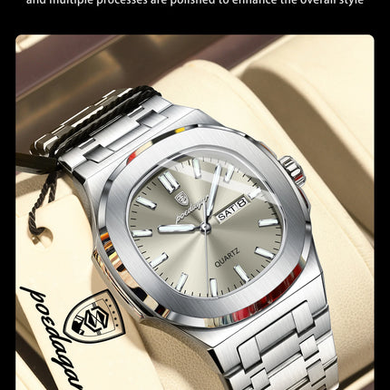 POEDAGAR Exquisite Fashion Men's Watches Waterproof Luminous Date Week Men Watch Stainless Steel Quartz Casual Classic Man Watch