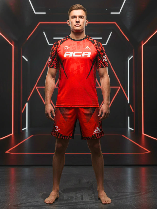 2026 Summer ACA Fight Sports Set Men's Green Graphic Rash Guard T-shirts & Shorts Sets Quick Drying MMA Training Combat Suit