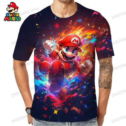 Parent-child Wear Quick Dry Men's Children's T-Shirt Mens Clothes Super Mario T-shirts 2024 110-6XL Y2k Short Sleeve 3D Print