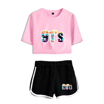 Fashion Youthful Rap Group PNL Print Two Piece Set Women Sexy Shorts+lovely T-shirt Cute Dew navel Sport Girl suits