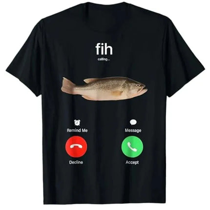 Fish Calling Remind Me Message Decline Accept Phone Call Fish T-Shirt Funny Fisherman Graphic Outfit Short Sleeve Blouses Novelty