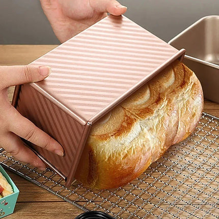1Pcs Non-Stick Pullman Loaf Pan with Lid - Carbon Steel Corrugated Bread Toast Box Mold for Perfectly Baked Bread Toast