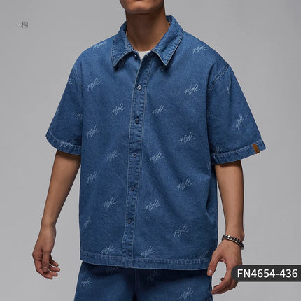 Nike Official Genuine Jordan Flight Men's Denim Shirt Short Sleeve FN4654-436