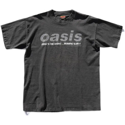Summer New Oasis Band Men Harbor Style Heavy Cotton Oversize High Street Casual Loose Short Sleeve T-shirt Unisex Autumn Winter
