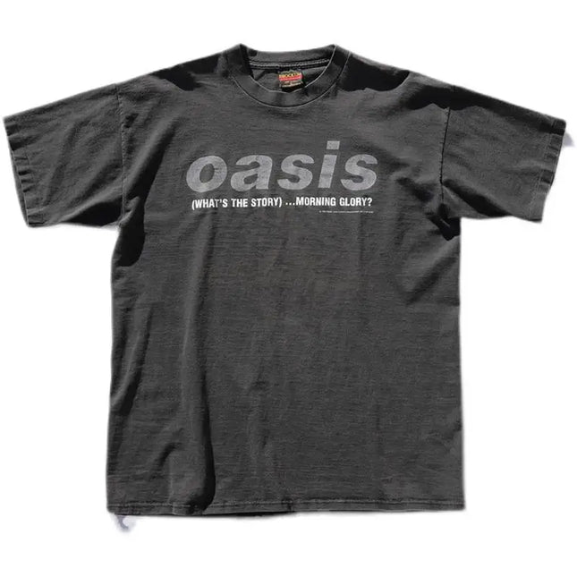 Summer New Oasis Band Men Harbor Style Heavy Cotton Oversize High Street Casual Loose Short Sleeve T-shirt Unisex Autumn Winter