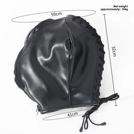 PU Leather Bondage Mask Full Head Hood Blindfold BDSM Fetish Roleplay Slave Harness Sexy Adult Sex Toys for Women Men Couples