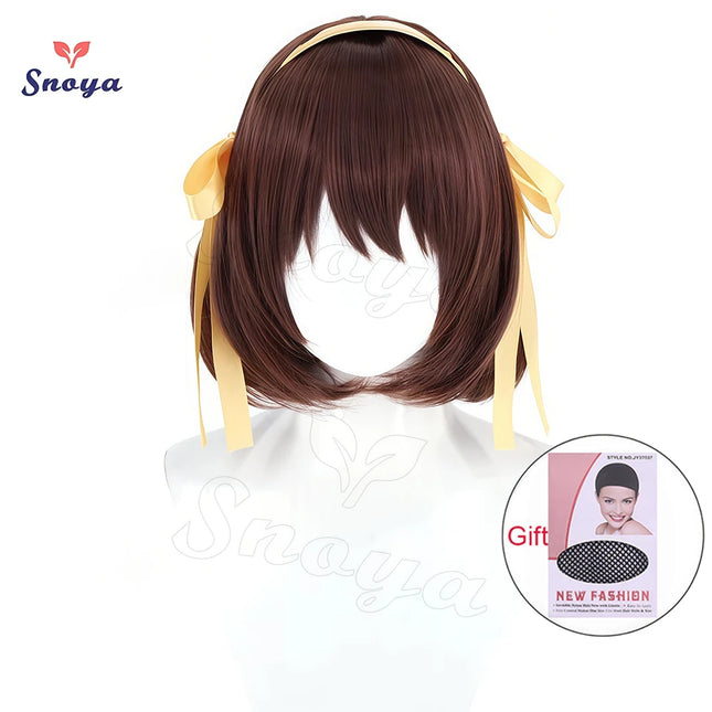 Snoya Suzumiya Haruhi Cosplay synthetic wig 35CM dark brown short Heat resistant fiber Wig