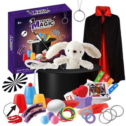 Magic Kit Magician Costume Beginner Magic Tricks Learning Set Educational Toys for Children Christmas Birthday Gifts
