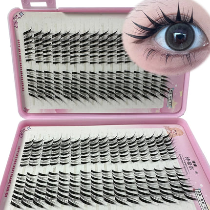 32Rows Fox Eye Manga False Eyelashes Large Capacity Tapered Thick Segmented Individual Cluster Lash Extensions Enlarge Eyes