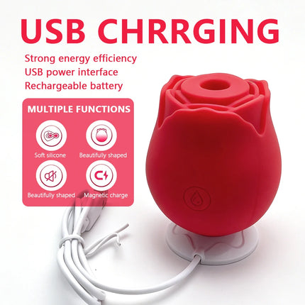 G-spot Dildo Clitoris Stimulating Sucking Female Sex Toy 10 Speed Rose Suker Vibrator USB Rechargeable Rose-shaped Mini Massager