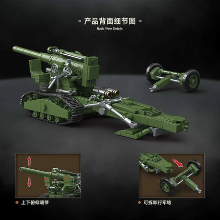 Military World War B-4 M1931 203MM Howitzer Tank MOC Building Blocks Armored Vehicle Sets Desktop Ornament Toys Boys Gifts