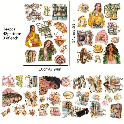 117pcs-144pcs Autumn Theme Stickers for Gift Wrapping Decor, Paper Craft, Album Journal Sticker, Scrapbooking Supplies, Clip Art