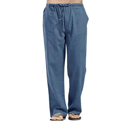 Men's Cotton Linen Pants Summer Solid Color Breathable Linen Trousers Male Casual Elastic Waist Fitness Pants Hip-Hop Streetwear