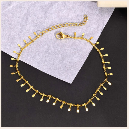 Stainless Steel Dangle Anklet for Women, Fringe Chain  Anklet Bracelet on Leg  ,Bohemian Style Summer Anklet Beach Jewelry