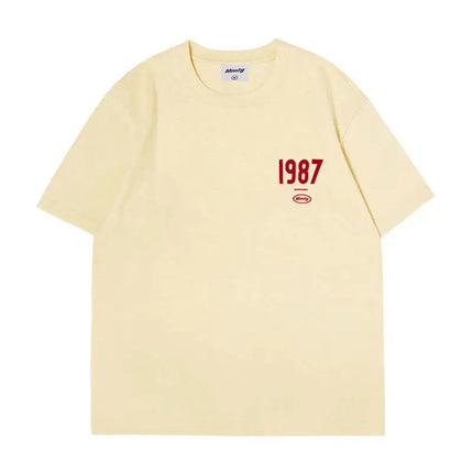summer new Hot figure Simplicity Numbers 1987 print cotton men's and women's T-shirts Fashion casual shopping shirt short sleeve