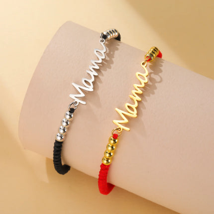 Skyrim Stainless Steel Gold Color Mama Letter Beads Charm Bracelet Red Rope Bracelets Women Waterproof Jewelry Mother's Day Gift