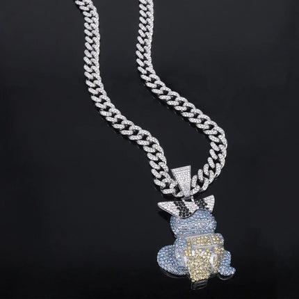 Anime Diamond Squirtle Pendant Necklace Men's and Women's Fashion Cuban Chain, Children's Holiday Gift