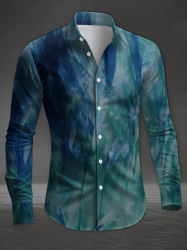 New men's fashionable 3D animal printed shirt with casual long sleeves and flower button design, fashionable shirt top