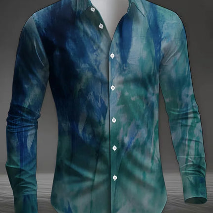 New men's fashionable 3D animal printed shirt with casual long sleeves and floral button design, fashionable shirt top