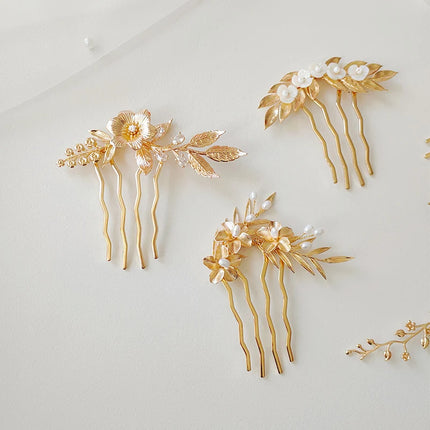 Metal Golden Leaf Flower Bridal Hair Comb Wedding Jewelry Headpiece Women Hair Accessories