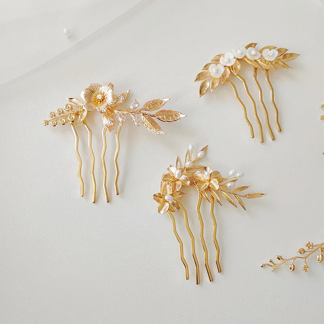 Metal Golden Leaf Flower Bridal Hair Comb Wedding Jewelry Headpiece Women Hair Accessories