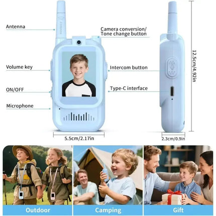 Kids Video Walkie Talkie Set 2PCS Rechargeable 2-inch High-definition Screen One-Click Call Cartoon Intercom Gift
