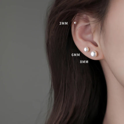 2pcs Simple Imitation Pearl Stud Earrings For Women Girls Stainless Steel Screw Back Pierced Studs Jewelry Gifts