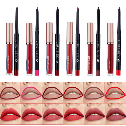 12 pieces of matte liquid lipstick+lipliner set, pigment velvet nude color waterproof long-lasting lip gloss makeup gift set