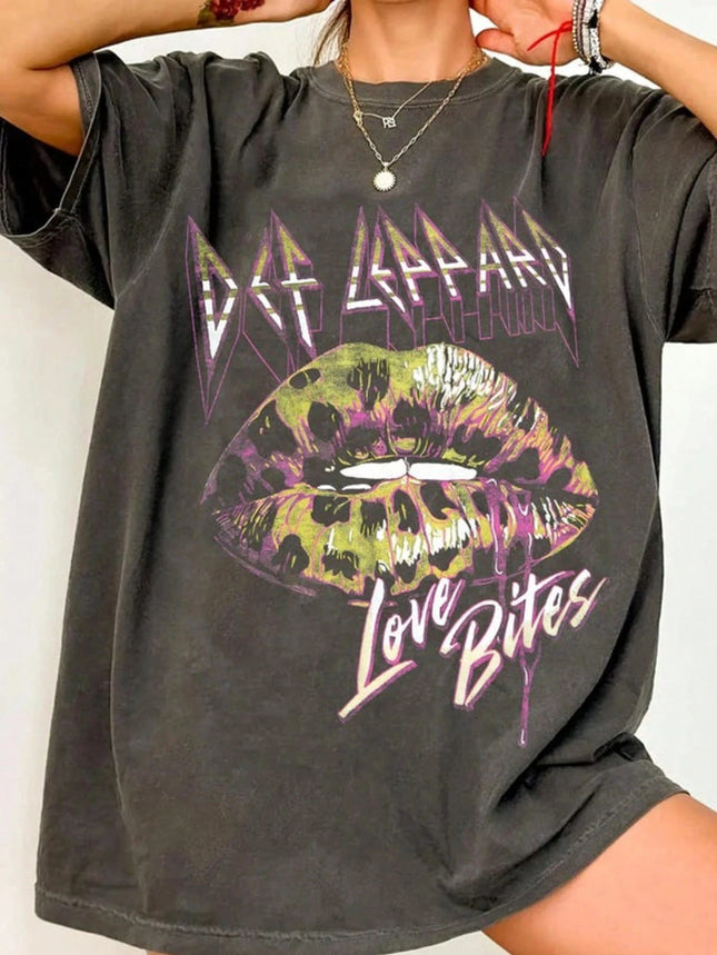 Women Vintage Def Leppard Band Rock Music Gift Loose T-Shirt  Oversized Cotton Casual Harajuku Summer Short Sleeve Streetwear