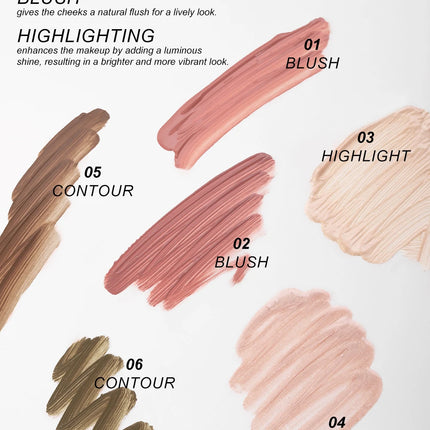 6-colour cushion cotton blush, skin-friendly highlighter that is not irritating, blends naturally without clumping.
