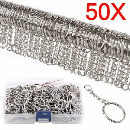 Silver Metal Blank Keyring Keychain with Ring Link Long Round Split Keychain Keyrings Chains Stainless Steel Key Rings Holder