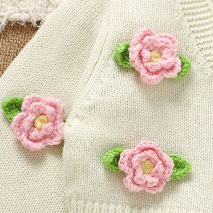 1-3Y Baby Girls Sweaters Cardigans Cute Floral Knit Toddler Kids White Jackets Tops 1-3Y Long Sleeve Button Up Infant Chid Coats