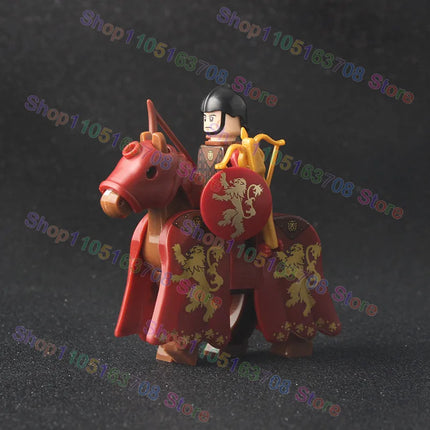 MOC Medieval Military Crusader Knight Building Blocks Castle Army Soldier Figure Horse Mount Shield Sword Accessories Bricks Toy