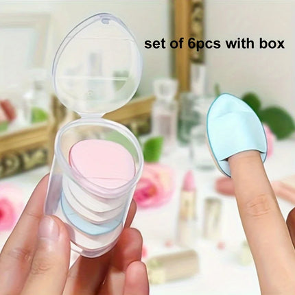 6pcs Mini Finger Puff With Box Makeup Sponge Puff Set With Container Makeup Puff Small Mini Powder Puff Cream Puff Makeup Tools