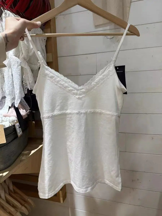 Navy Bow Lace Trim Slim Tank Top Women Sexy V Neck Cotton Sleeveless Cropped Vest Casual Vintage Sweet Summer Crop Top Y2k Camis