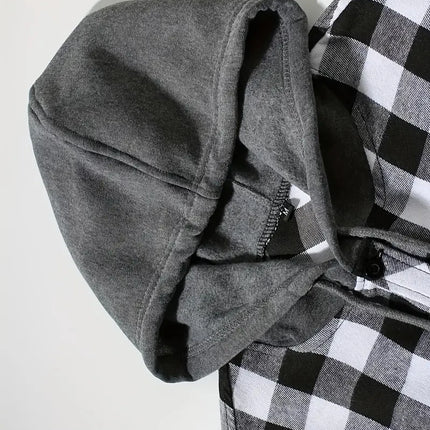 Men's Shirts Classic Plaid Casual Button Down Hooded Long Sleeved Double Pockets Shirt Hoodie Flannel Jacket Spring Autumn Tops