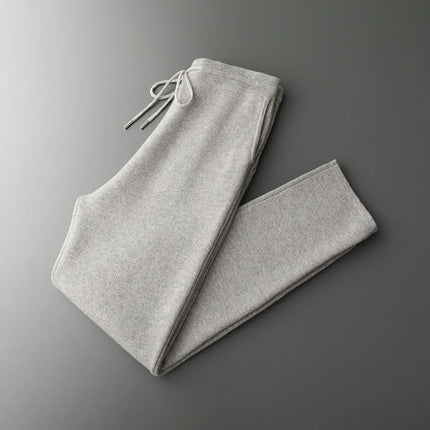 Autumn Winter Thick Men's High Waist Small Foot Pants 100% Merino Wool Knitted Pants Casual Fashion Solid Color Warm Pants