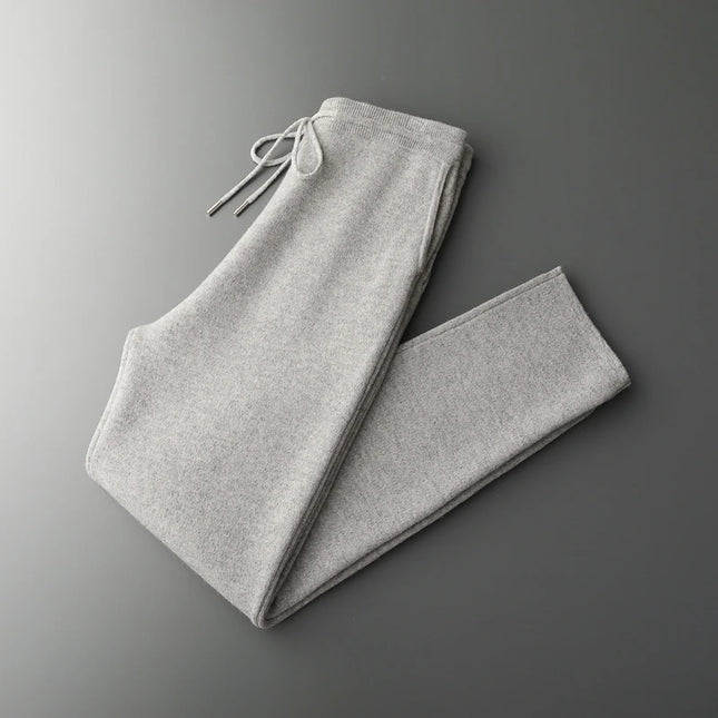 Autumn Winter Thick Men's High Waist Small Foot Pants 100% Merino Wool Knitted Pants Casual Fashion Solid Color Warm Pants