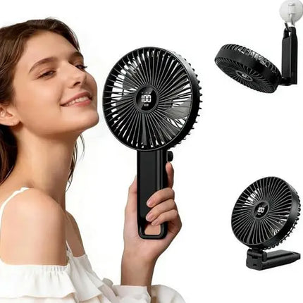 XIAOTREE Portable Handheld Rechargeable Fan LED Digital Display 180°Adjustable Rechargeable Fan 4 Speed Wind Camping Tripod Fan