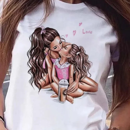 Cartoon Mom Son Daughter Printed Kids T-Shirt Summer Casual Harajuku Girls Boys Short Sleeve Fashion Cotton Children Clothes Tops
