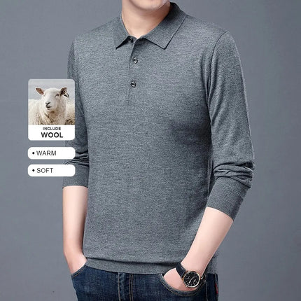 High End With Wool New Fashion Designer Brand Luxury Polo Shirt Striped Neck Shirt Men Casual Long Sleeve Tops Men Clothes