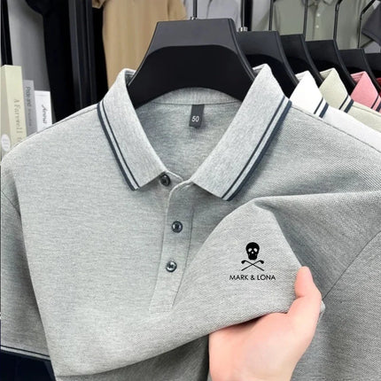 Fashionable men's short sleeved striped polo shirt brand printed top summer 100% cotton comfortable breathable casual T-shirt