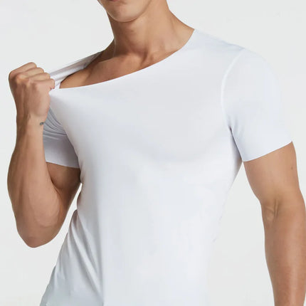 4Pcs Summer Ice Silk Men T-Shirt Vest Men's No Trace Sports Short Sleeve T-shirt Solid V-neck Tees Quick Dry Shirt Tops Fitness