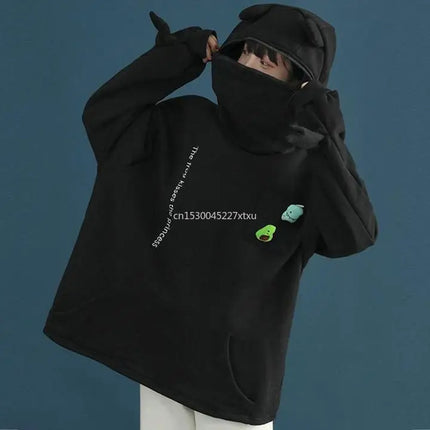 Unisex Frog Zipper Hoodie Fleece Lined Springtime Embroidery oversized Sweatshirt Harajuku Warm Pullover Korean Style Dropship